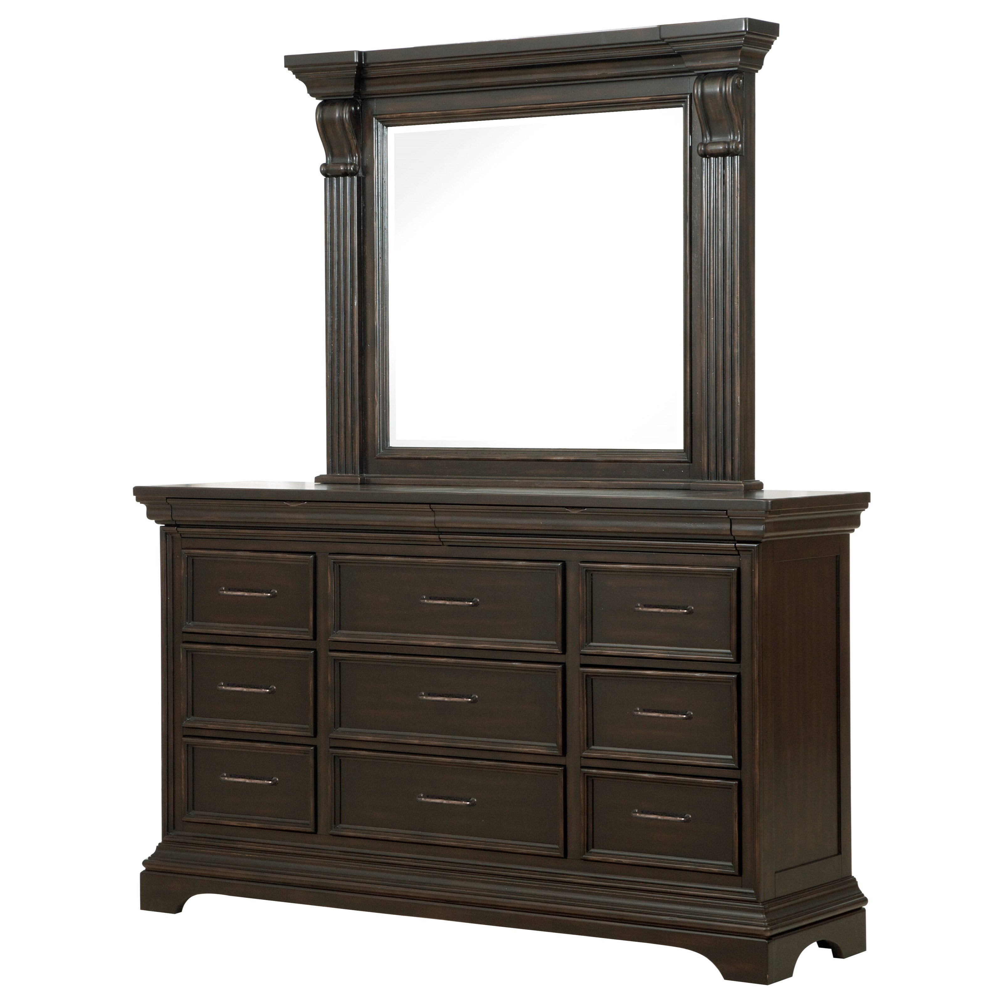 Pulaski Furniture Caldwell 11 Drawer Traditional Dresser and Mirror
